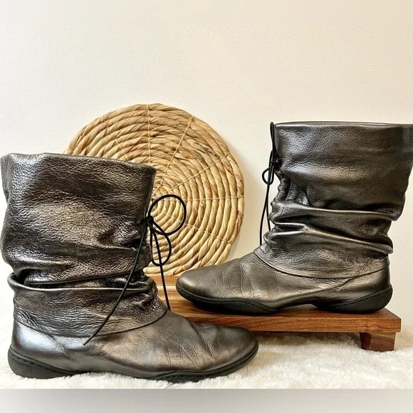 Trippen Metallic Leather Mid Rise Ankle Boots Size 36/6